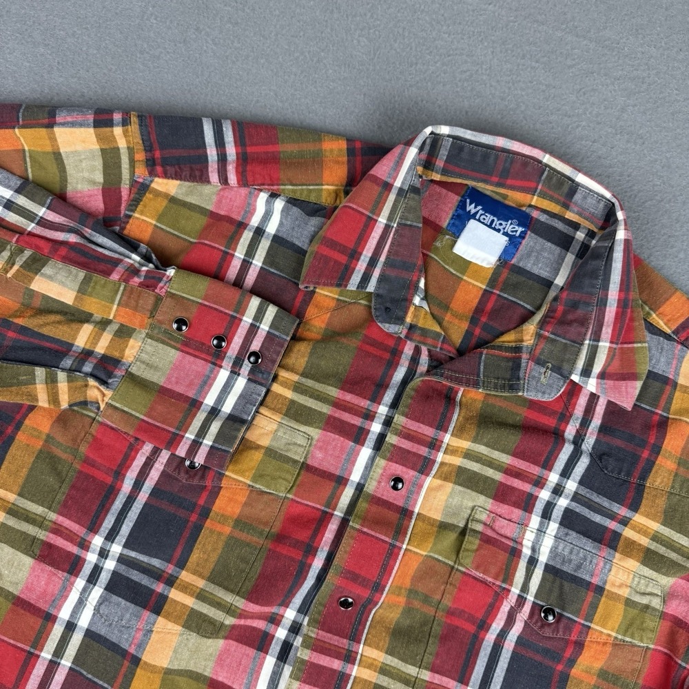 Vintage Wrangler Large Western Pearl Snap Shirt Mens Multicolor Plaid‎ Cowboy